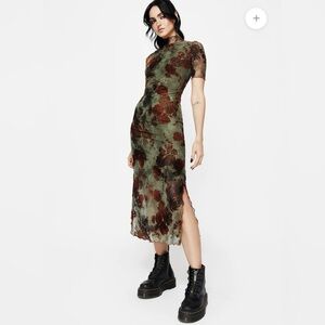 NWT Disturbia Rosaleigh Flock Velour Mesh Short Sleeved Midaxi Bodycon Dress 4